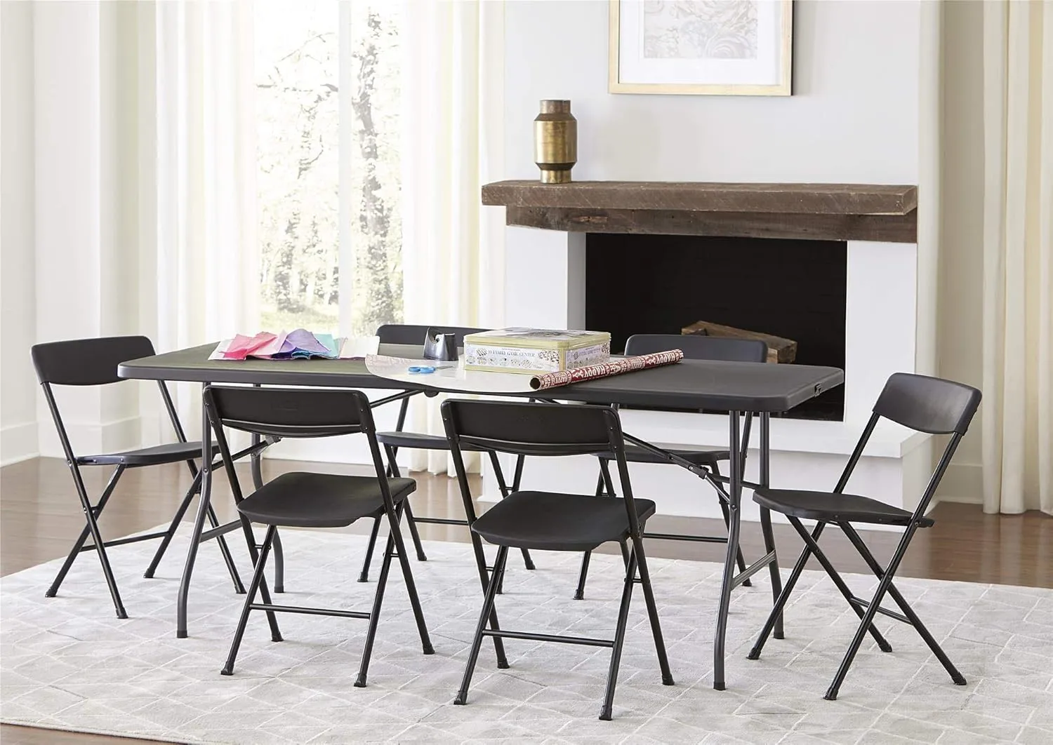 COSCO Molded Folding Banquet Table w/Handle, 6ft, Black