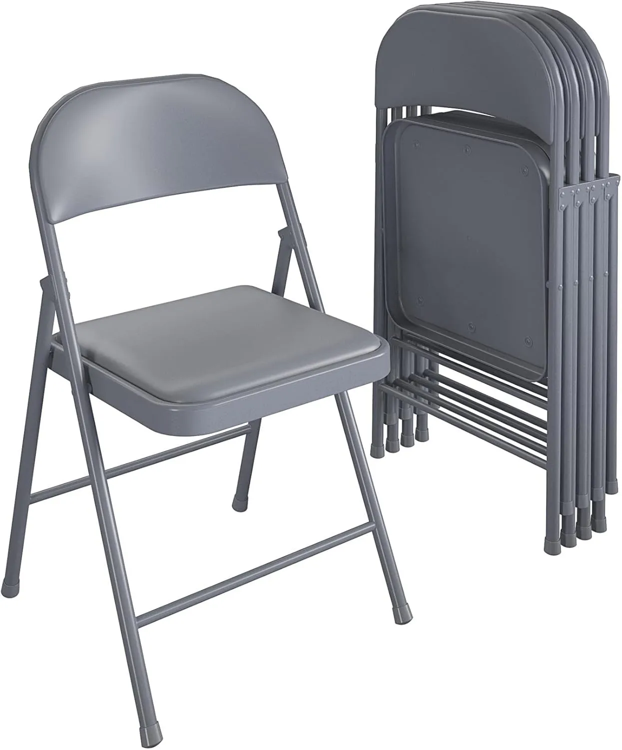 CoscoProducts 38.5" Half Card Folding Table, 4-Pack Vinyl Folding Chairs, Grey