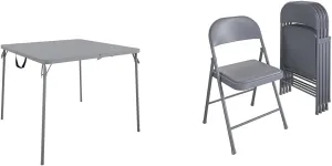 CoscoProducts 38.5" Half Card Folding Table, 4-Pack Vinyl Folding Chairs, Grey