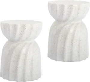 COSIEST 2 Pieces Outdoor Side Table,Set of 2 Concrete Contemporary Lightweight Accent Side Table,Patio End Table,Outdoor Accent Side Table for Livingroom,Garden,Hourglass,Graphite-Like White
