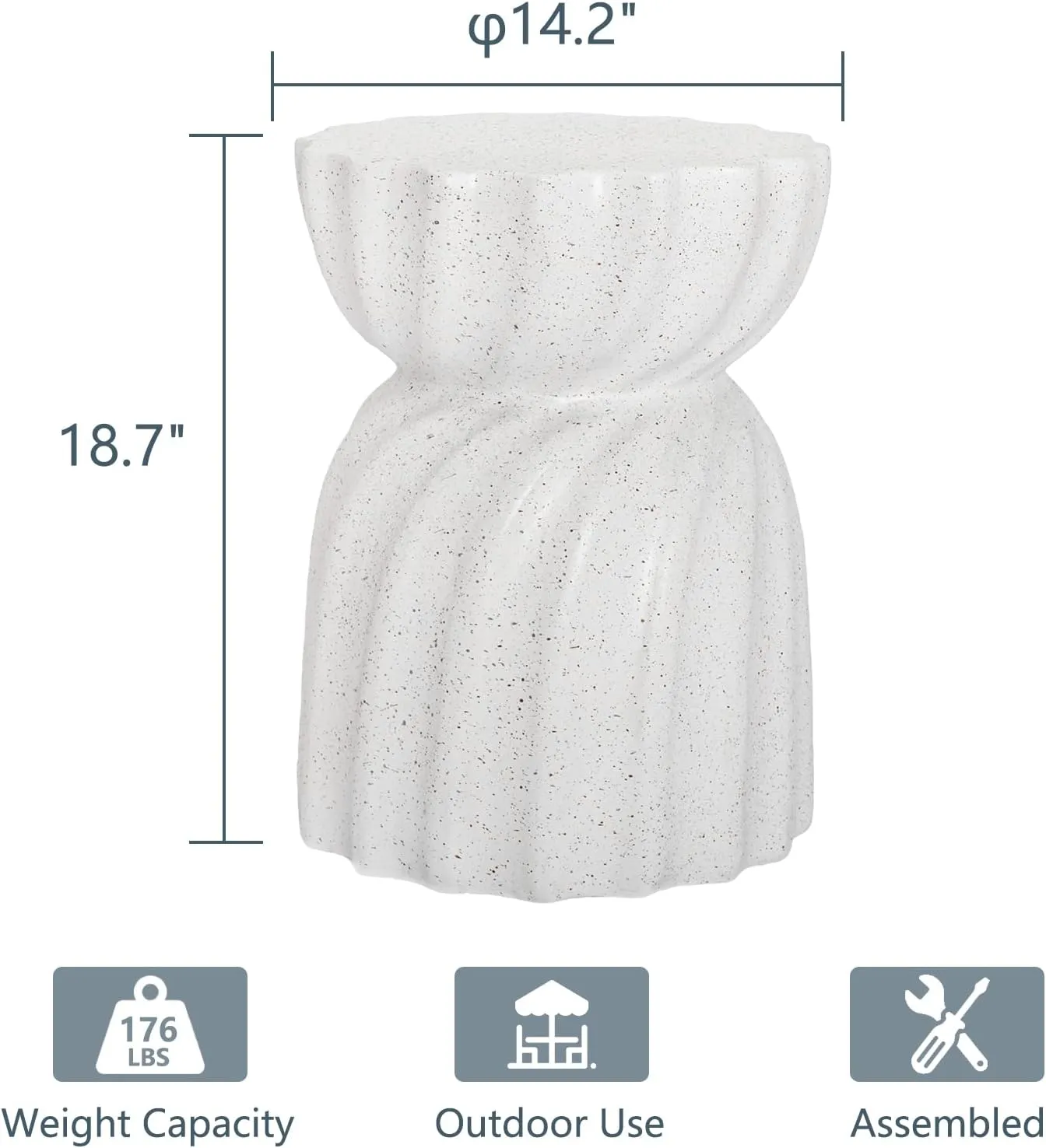 COSIEST Outdoor Side Table, Concrete Contemporary Lightweight Accent Side Table, Patio Side Tables End Table, Outdoor Accent Side Table for Livingroom, Garden, Hourglass, Graphite-Like White
