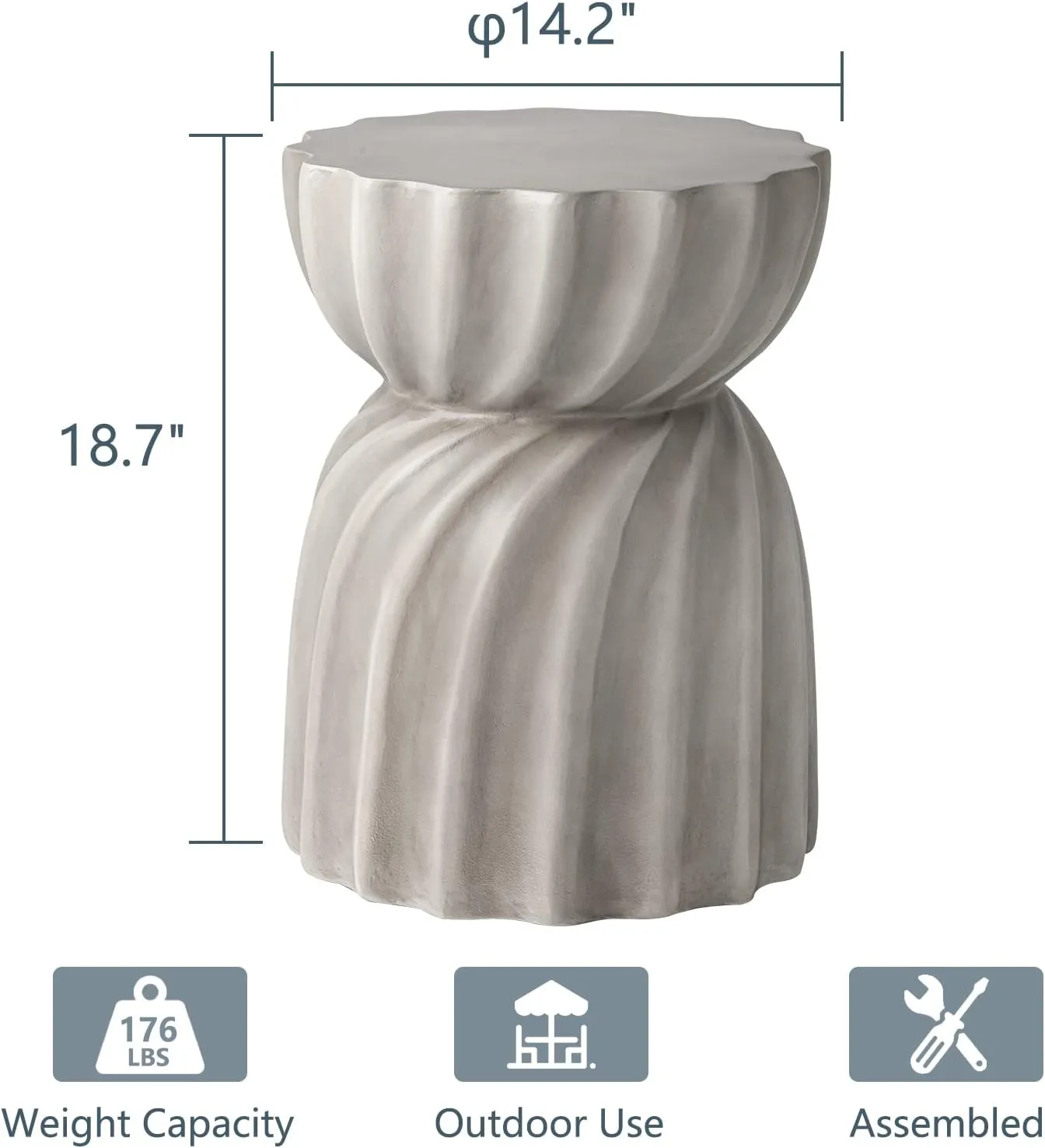 COSIEST Outdoor Side Table,Concrete Accent Side Table,Patio Side Tables End Table,Outdoor Accent Side Table Lightweight for Livingroom,Garden, Hourglass,Grey
