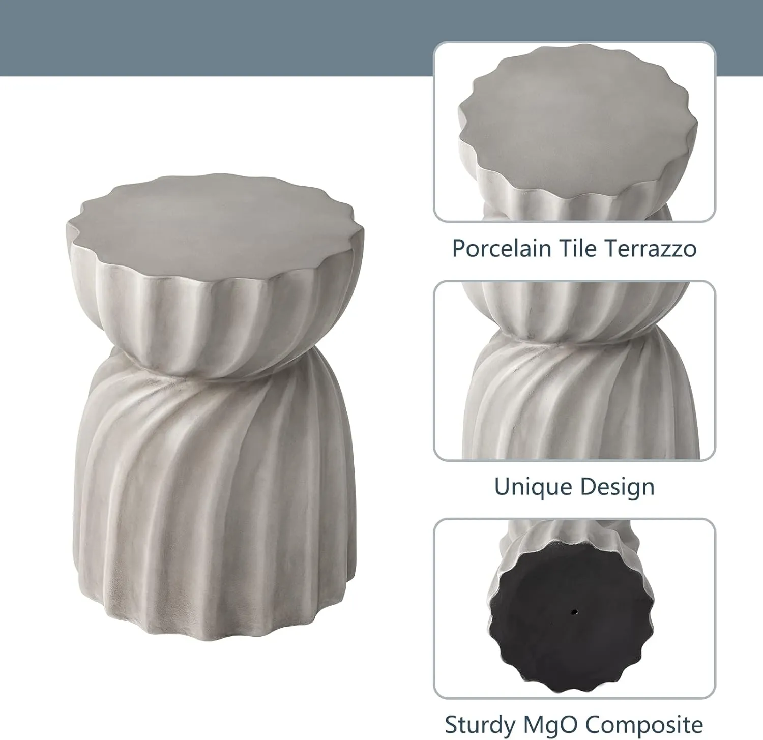 COSIEST Outdoor Side Table,Concrete Accent Side Table,Patio Side Tables End Table,Outdoor Accent Side Table Lightweight for Livingroom,Garden, Hourglass,Grey