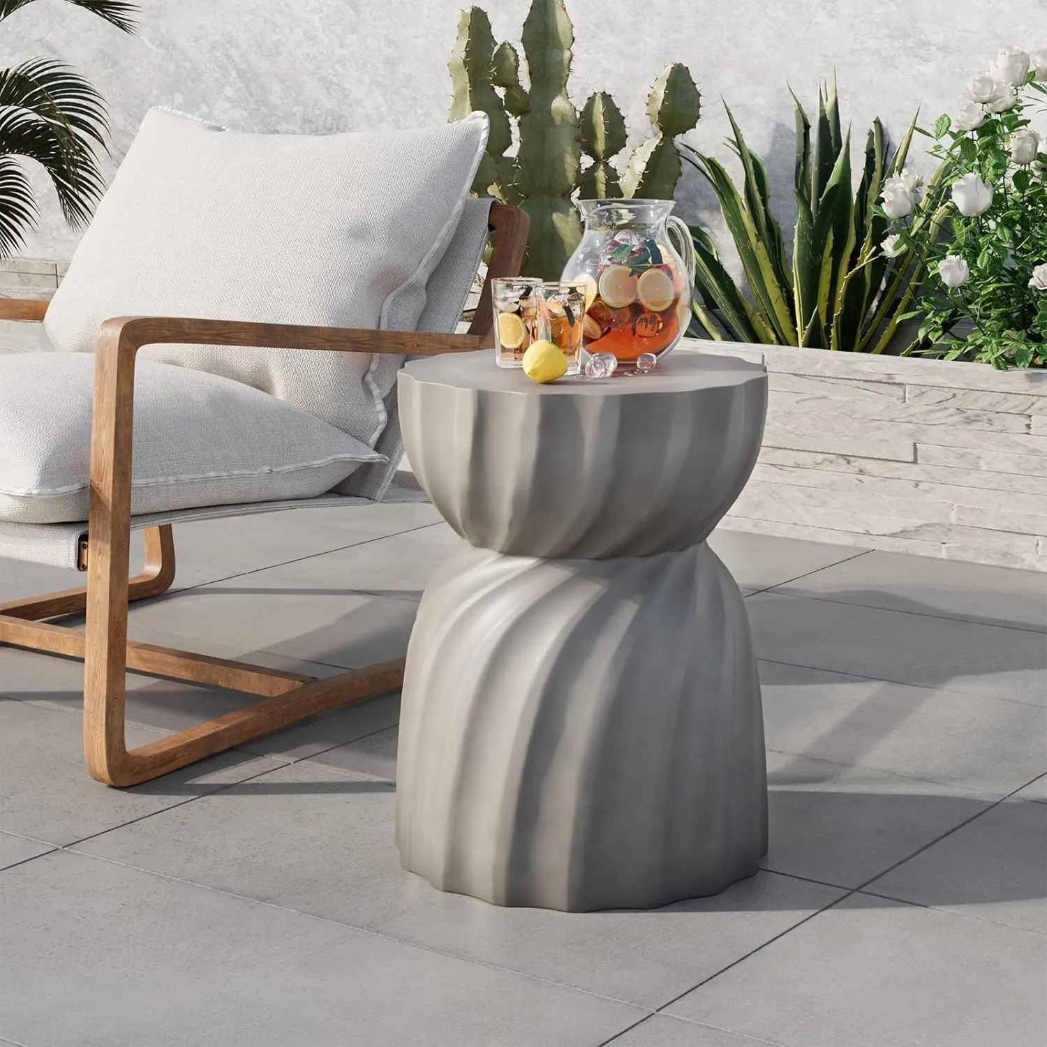 COSIEST Outdoor Side Table,Concrete Accent Side Table,Patio Side Tables End Table,Outdoor Accent Side Table Lightweight for Livingroom,Garden, Hourglass,Grey