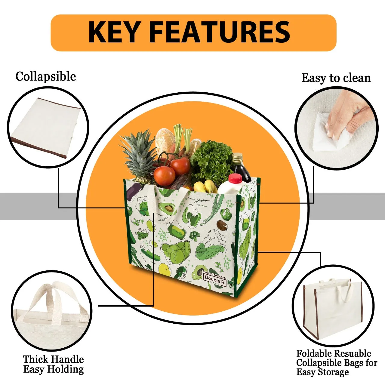 Cotton Canvas Grocery Shopping Bags for Carry Milk Fruits Vegetable with Reinforced Handles Pack of 3