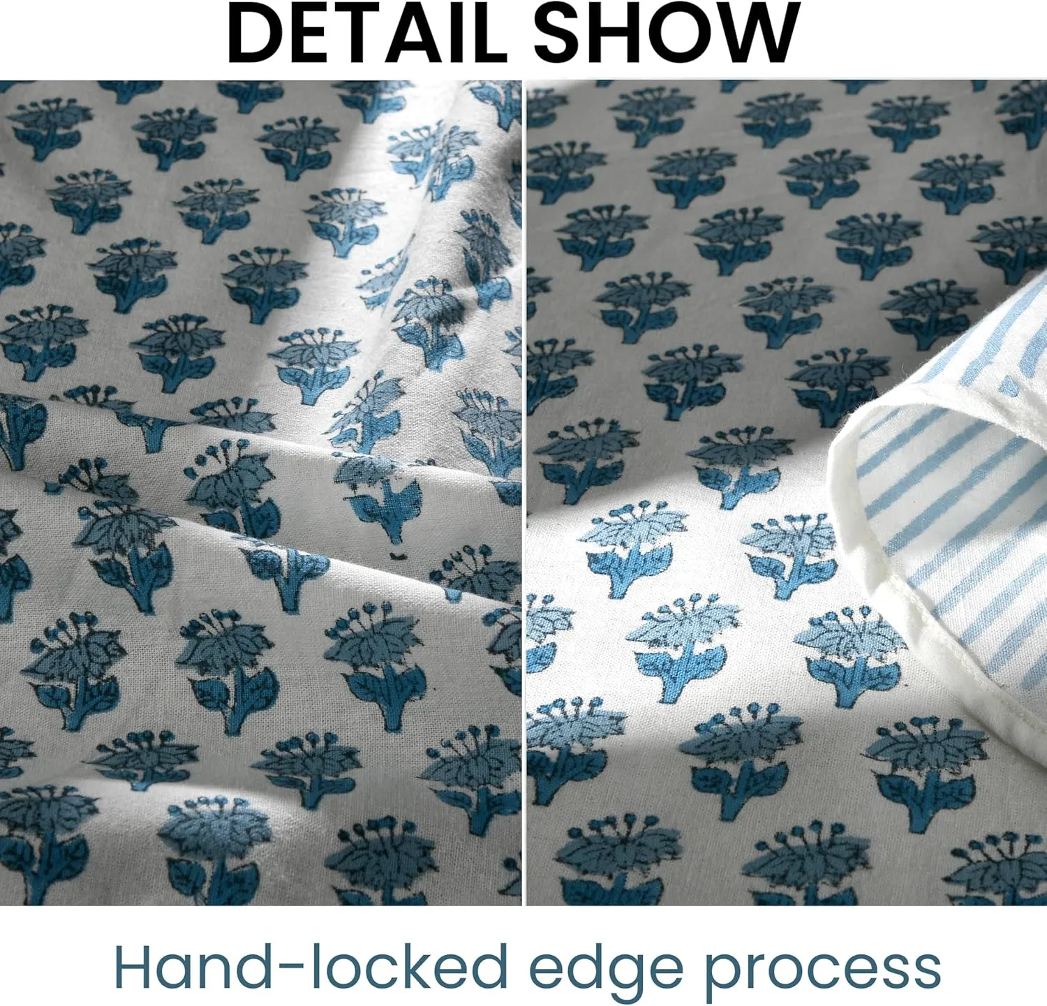 CPC Round Tablecloth- Cotton Indian Block Print Tablecloth -Handmade Printed Washable Cotton Table Cloth - Spring/Summer, Weding Table Cover - Apatite Blue 110 Inch
