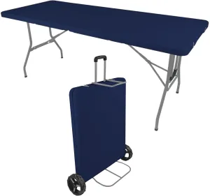 Creative Outdoor 6 Foot Folding Table, Durable Plastic, Built-in Wheels, Easy to Clean, Indoor/Outdoor Folding Table, Perfect for Camping, Picnic (Blue & Grey)