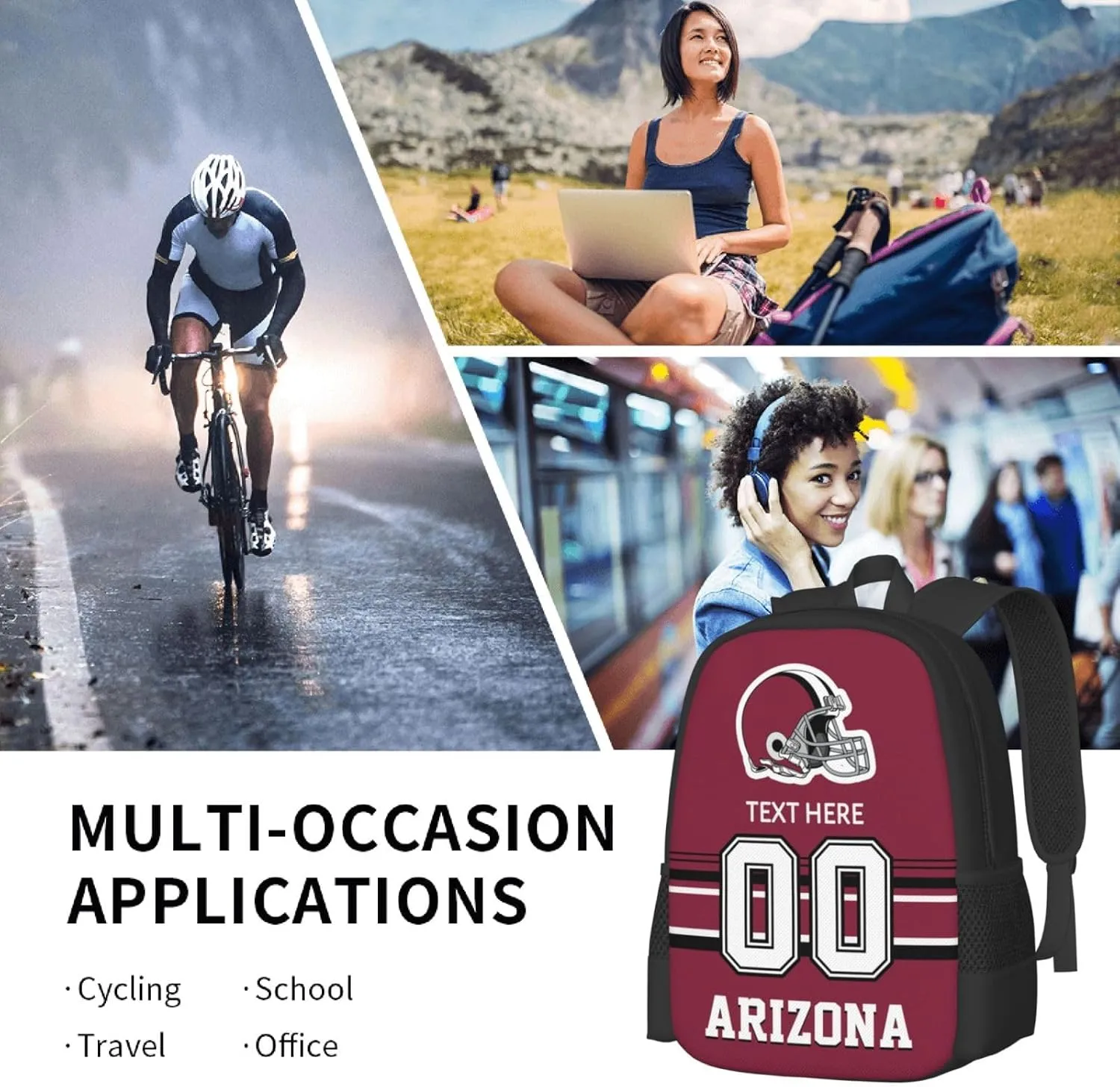 Custom Arizona Backpack, Personalized Name and Number Backpack High Capacity Custom Football Gift for Men Women Fans