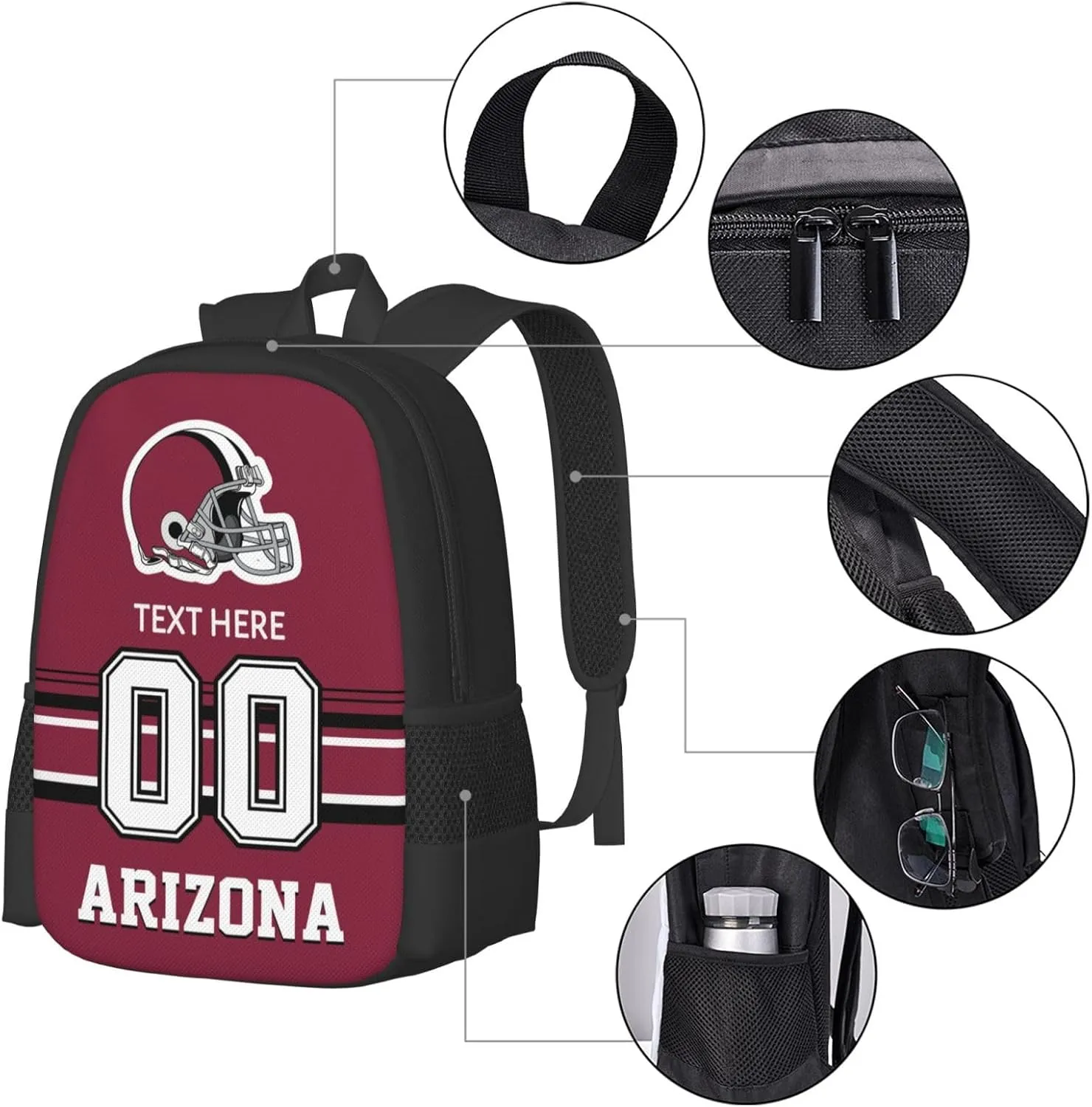 Custom Arizona Backpack, Personalized Name and Number Backpack High Capacity Custom Football Gift for Men Women Fans