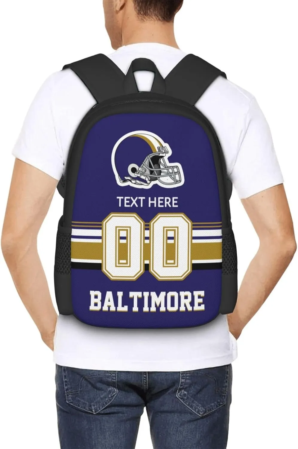 Custom Baltimore Backpack, Personalized Name and Number Backpack High Capacity Custom Football Gift for Men Women Fans
