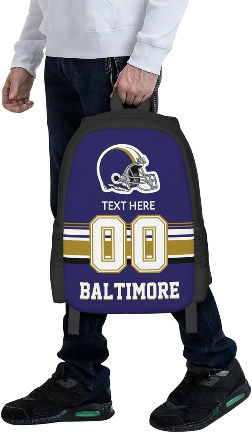 Custom Baltimore Backpack, Personalized Name and Number Backpack High Capacity Custom Football Gift for Men Women Fans