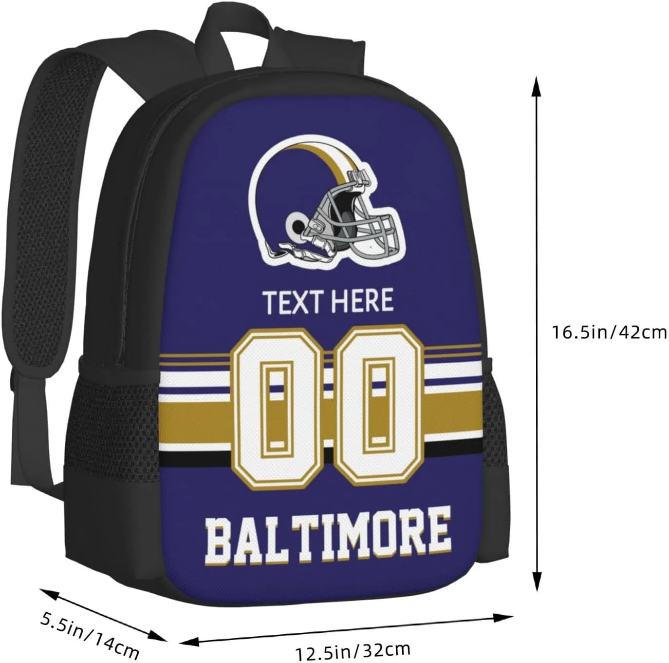 Custom Baltimore Backpack, Personalized Name and Number Backpack High Capacity Custom Football Gift for Men Women Fans