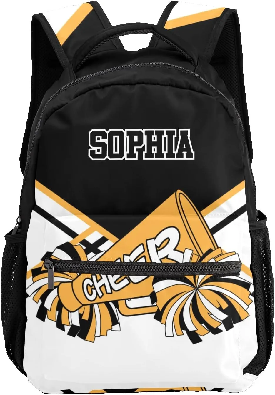 Custom Cheerleader Black Gold Personalized Causual Shoulder Bag Sports Leisure Camping Backpack for Women Men