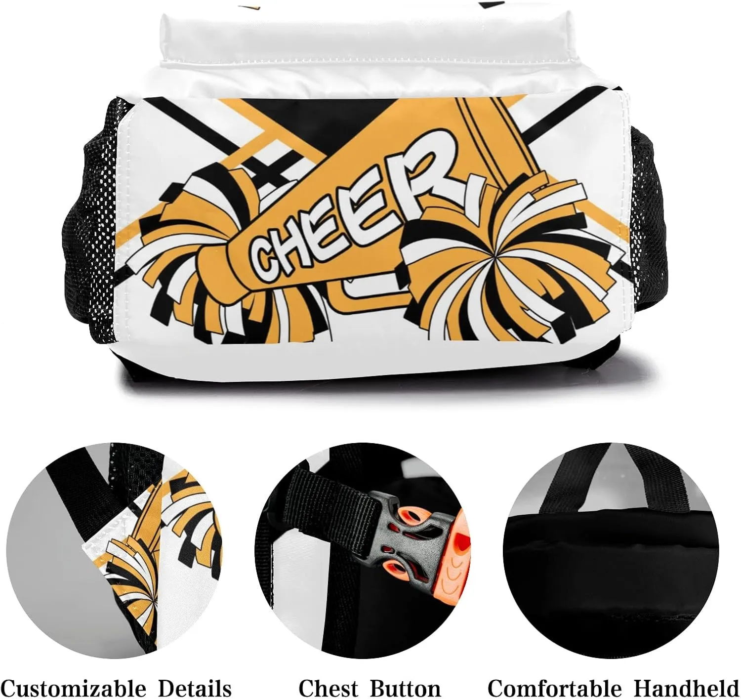 Custom Cheerleader Black Gold Personalized Causual Shoulder Bag Sports Leisure Camping Backpack for Women Men