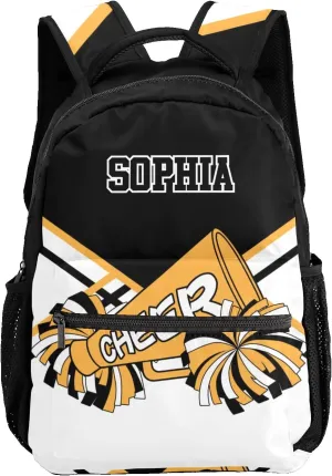 Custom Cheerleader Black Gold Personalized Causual Shoulder Bag Sports Leisure Camping Backpack for Women Men