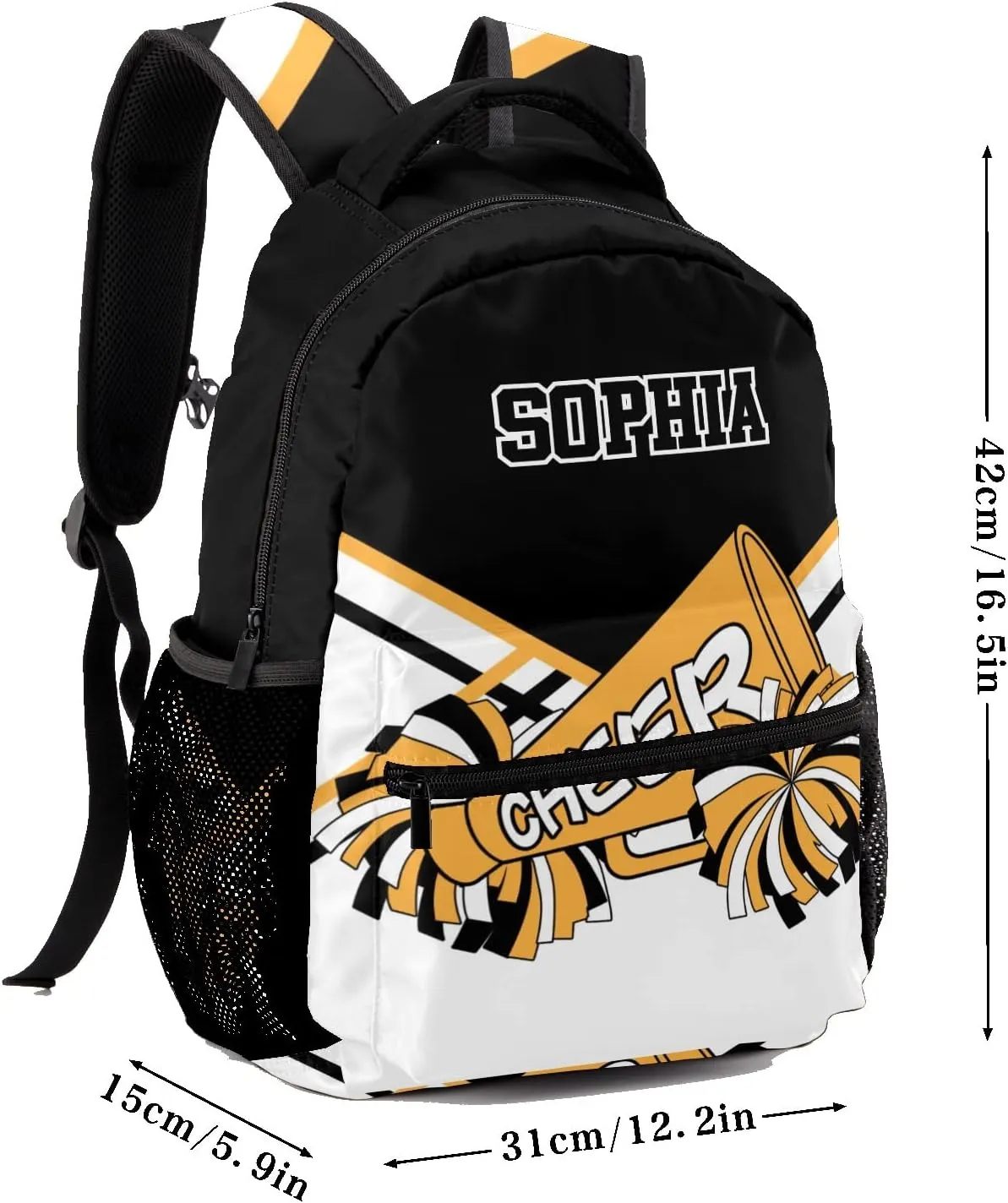 Custom Cheerleader Black Gold Personalized Causual Shoulder Bag Sports Leisure Camping Backpack for Women Men