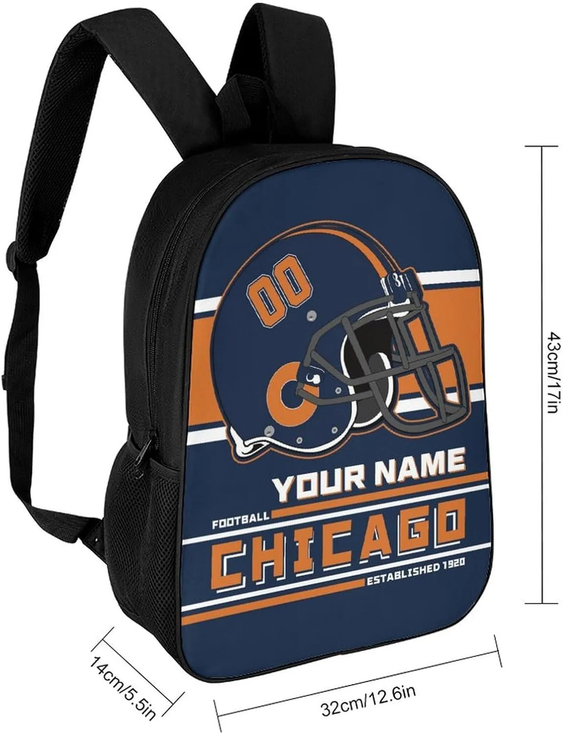 Custom Chicago Backpack Personalized Name Number Large Capacity Laptop Bag for School Men Women Fan Gift (17 Inch)