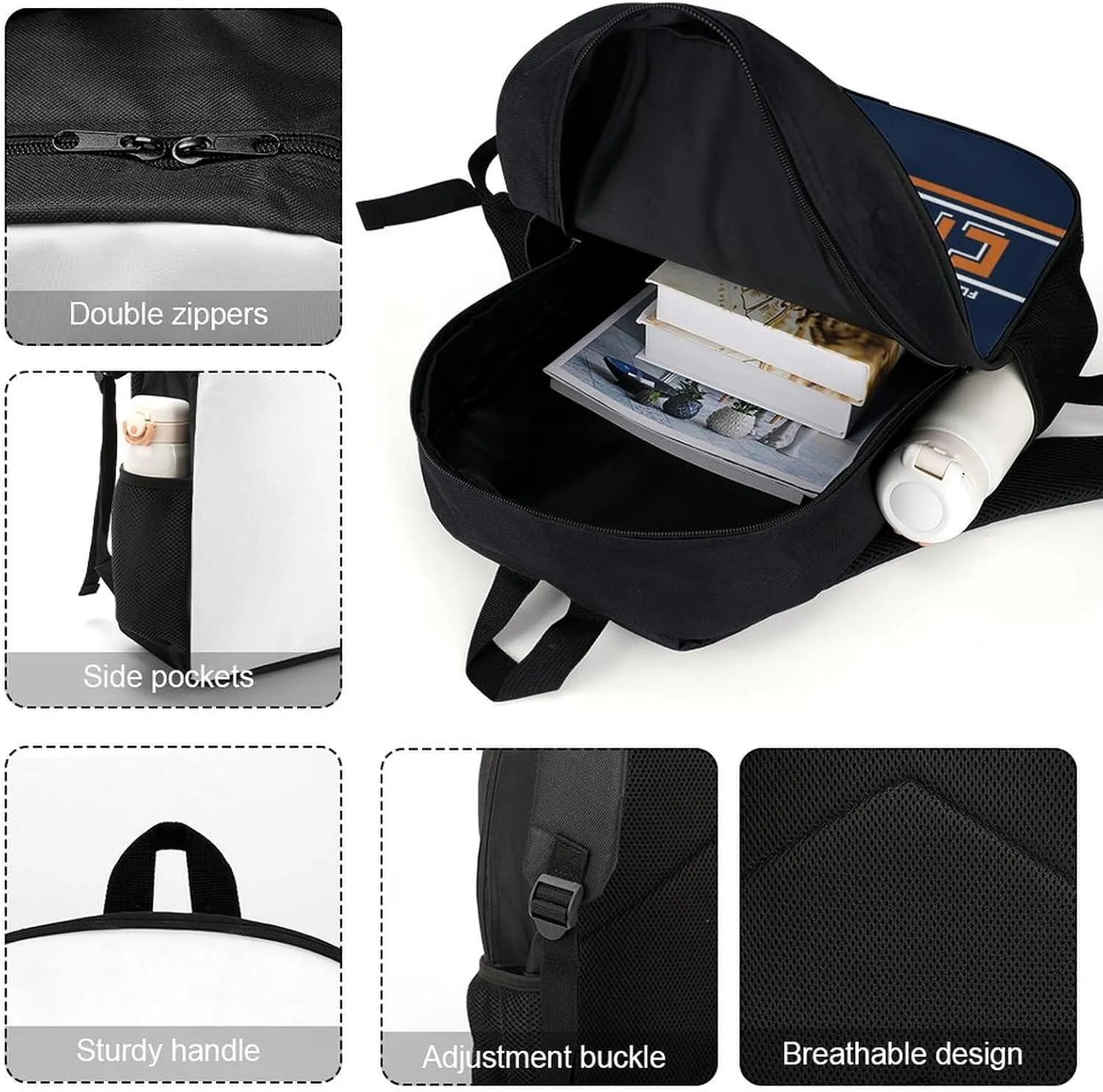 Custom Chicago Backpack Personalized Name Number Large Capacity Laptop Bag for School Men Women Fan Gift (17 Inch)