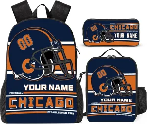 Custom Chicago Backpack Personalized Name Number Large Capacity Laptop Bag for School Men Women Fan Gift (17 Inch)
