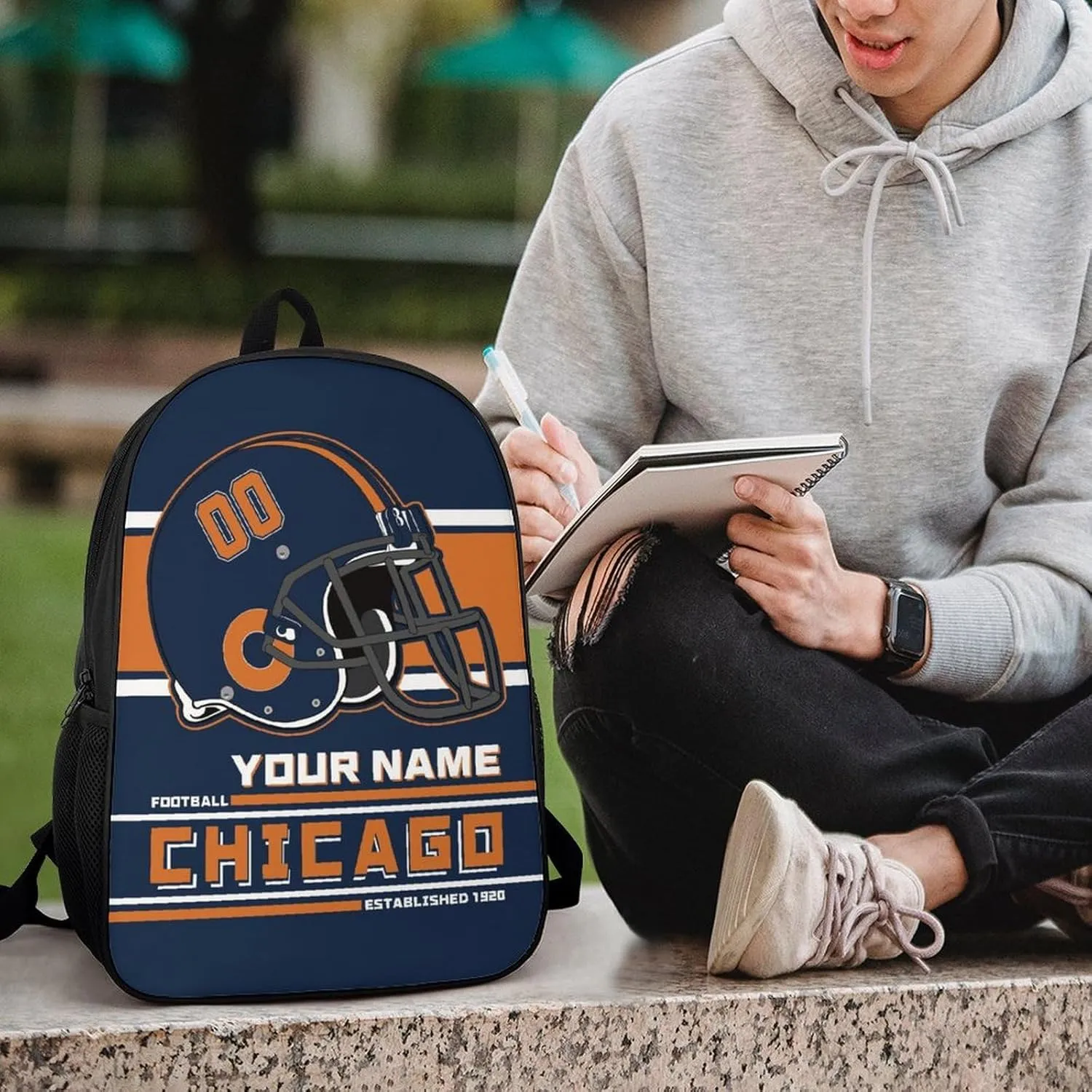 Custom Chicago Backpack Personalized Name Number Large Capacity Laptop Bag for School Men Women Fan Gift (17 Inch)