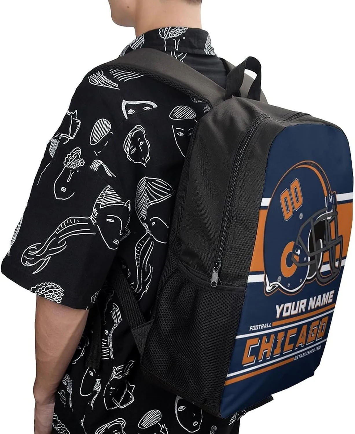 Custom Chicago Backpack Personalized Name Number Large Capacity Laptop Bag for School Men Women Fan Gift (17 Inch)