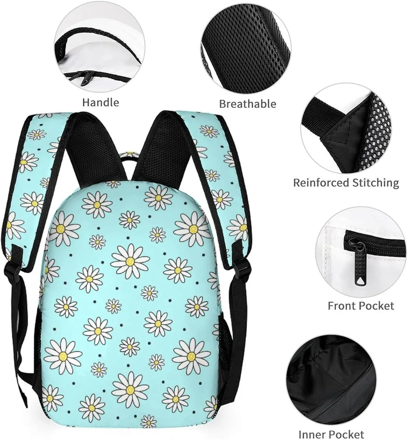 Custom Daisy School Backpack for Kids Girls Boys, 16 Inch Cute daisies Themed Bookbag, Personalized School Backpack for Students Children, Lightweight, Large Capacity