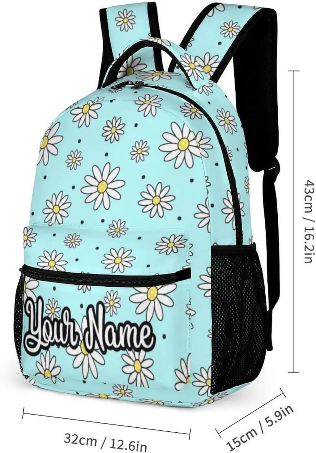 Custom Daisy School Backpack for Kids Girls Boys, 16 Inch Cute daisies Themed Bookbag, Personalized School Backpack for Students Children, Lightweight, Large Capacity