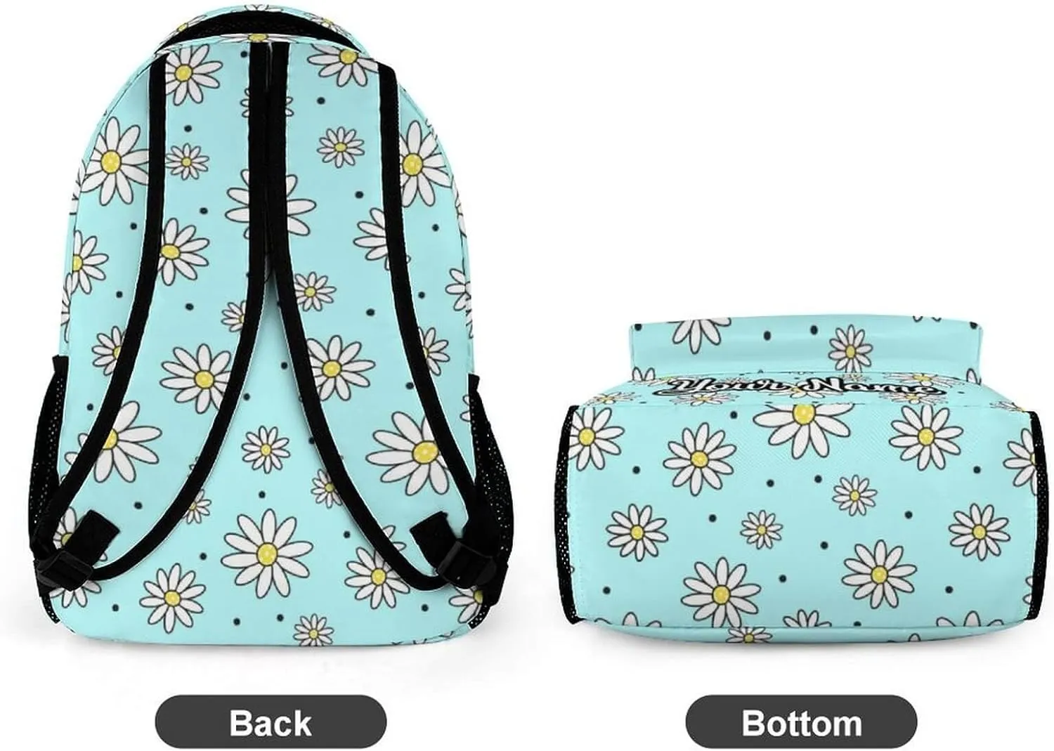 Custom Daisy School Backpack for Kids Girls Boys, 16 Inch Cute daisies Themed Bookbag, Personalized School Backpack for Students Children, Lightweight, Large Capacity