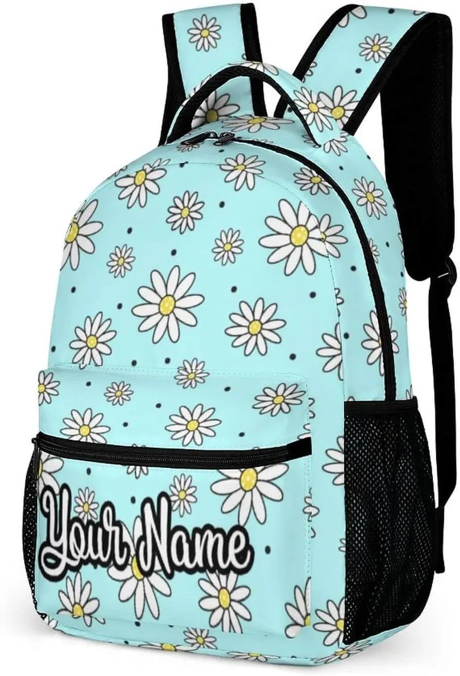 Custom Daisy School Backpack for Kids Girls Boys, 16 Inch Cute daisies Themed Bookbag, Personalized School Backpack for Students Children, Lightweight, Large Capacity