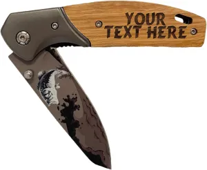 Custom Engraved Folding Pocket Knife with Folding Blade - Personalized Hunting Fishing Gift for Dad, Men, Him, Husband - Customized with Name (Bass - Custom Personalized)