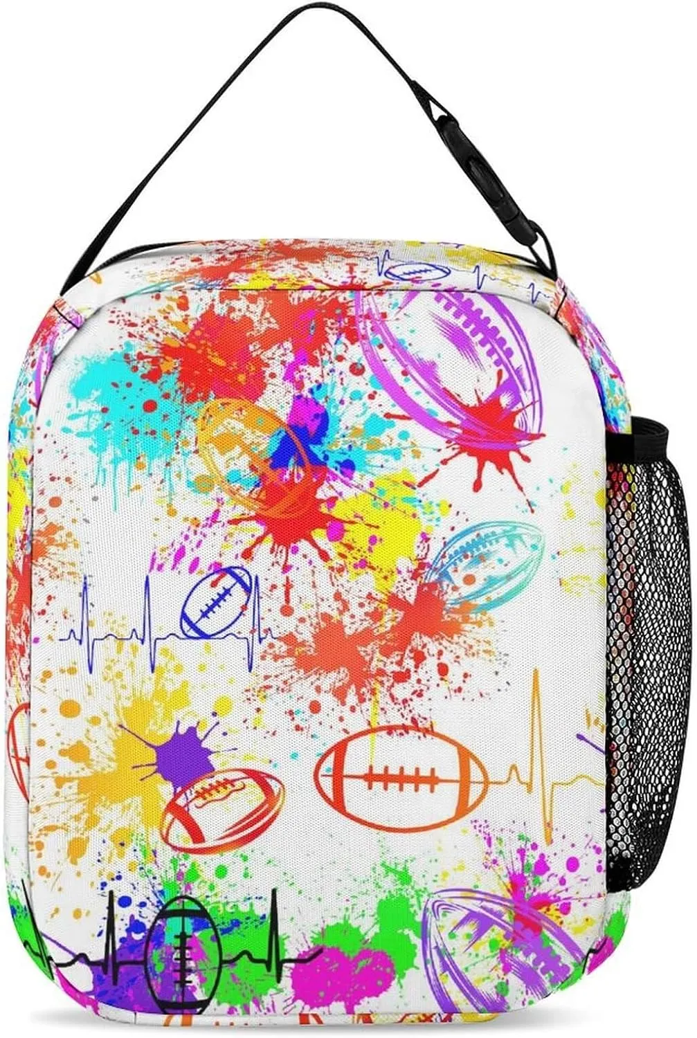 Custom Football Backpack with Lunch Box & Pencil Case, 16 Inch Cool Football Themed Bookbag, Adjustable Lightweight Large Capacity, Colorful Football Backpack Set for Kids Girls Boys School