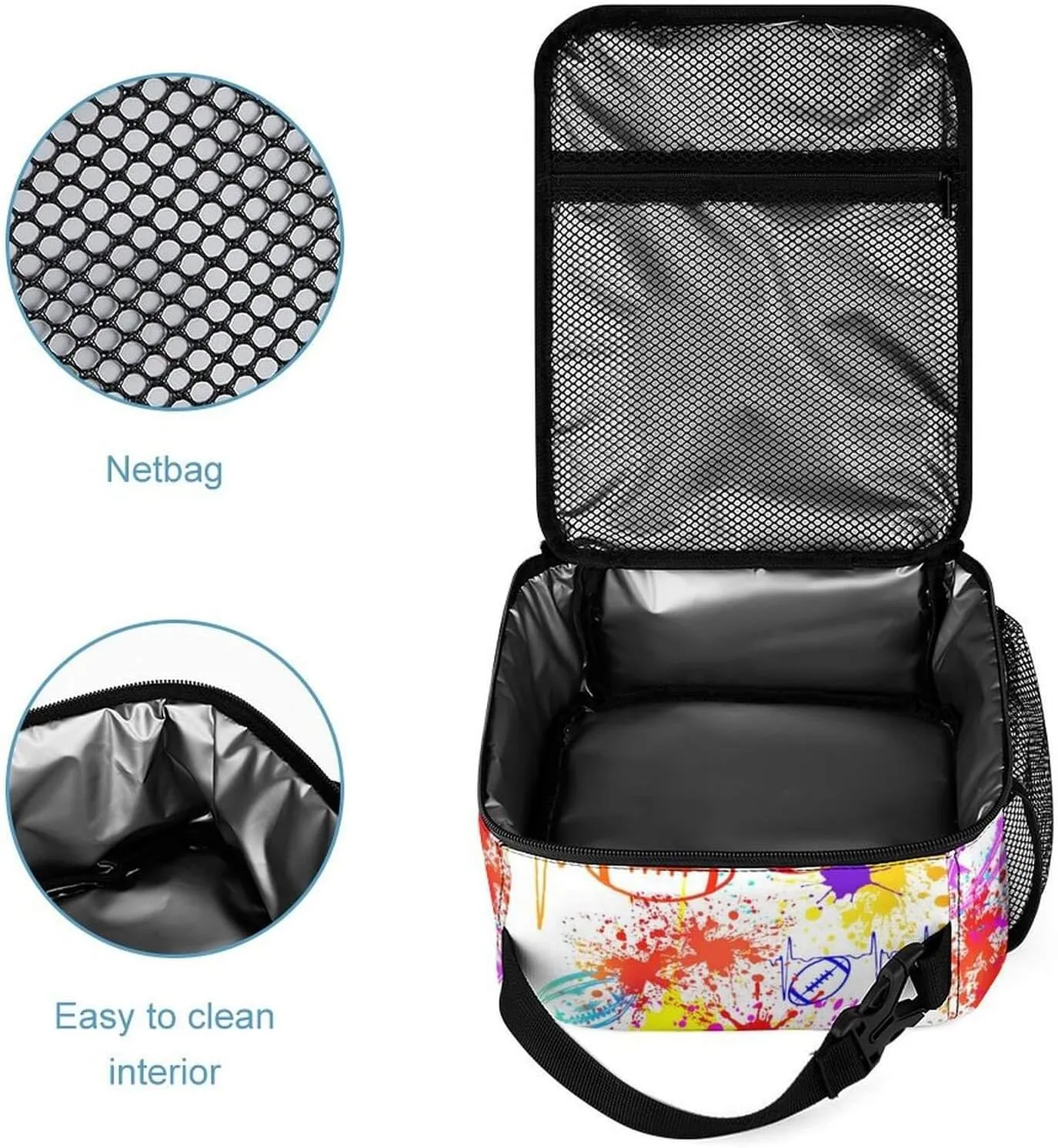 Custom Football Backpack with Lunch Box & Pencil Case, 16 Inch Cool Football Themed Bookbag, Adjustable Lightweight Large Capacity, Colorful Football Backpack Set for Kids Girls Boys School