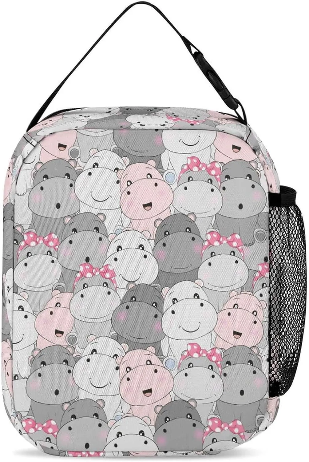 Custom Hippo Backpack with Lunch Box & Pencil Case, 16 Inch Cute Hippo Bookbag, Adjustable Lightweight Large Capacity, Hippo Backpack Set for Kids Girls Boys School