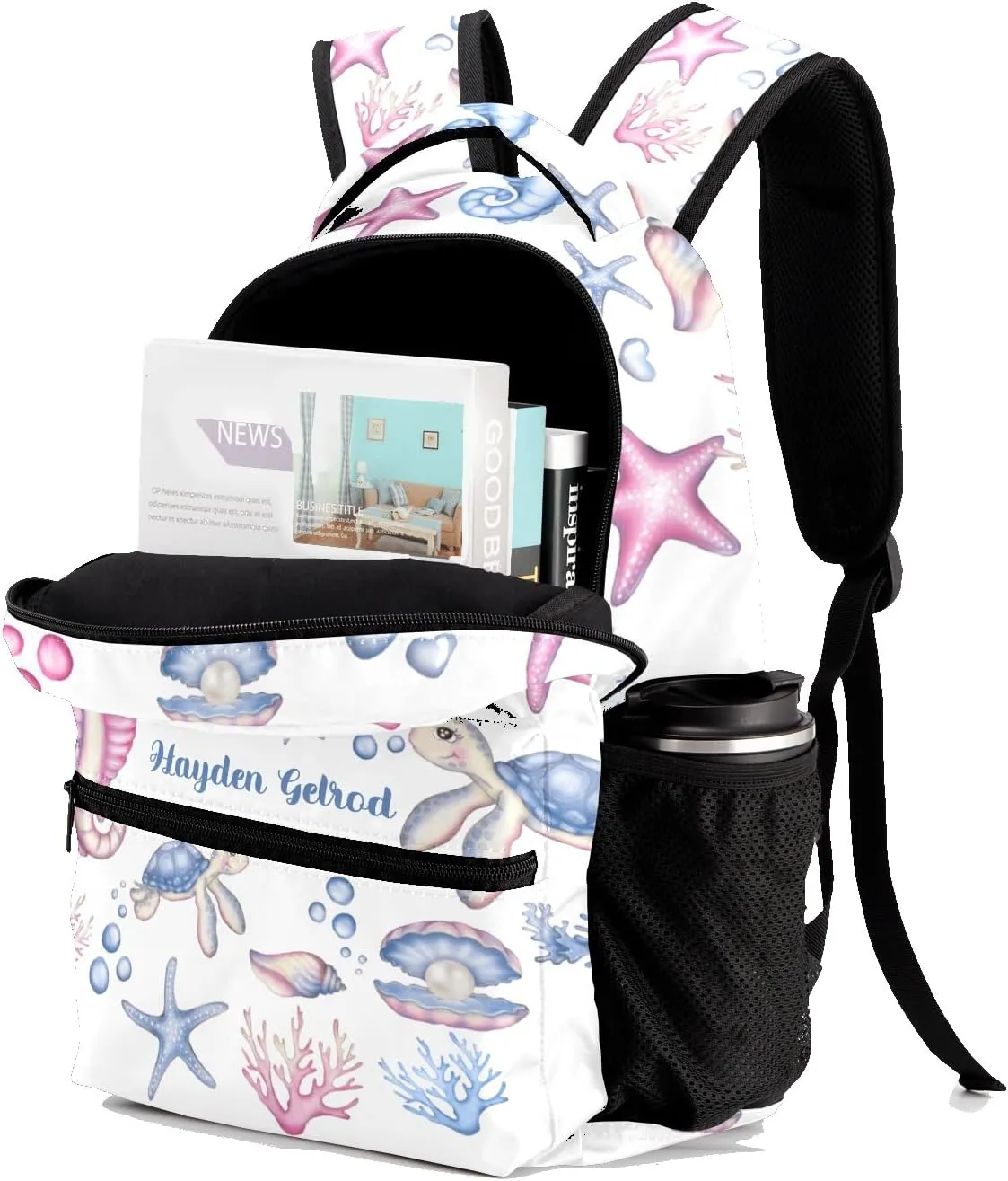 Custom Kid Backpack, Underwater Seahorse Sea Turtle Shell Personalized School Bookbag with Your Own Name, Customization Casual Bookbags for Student Girls Boys