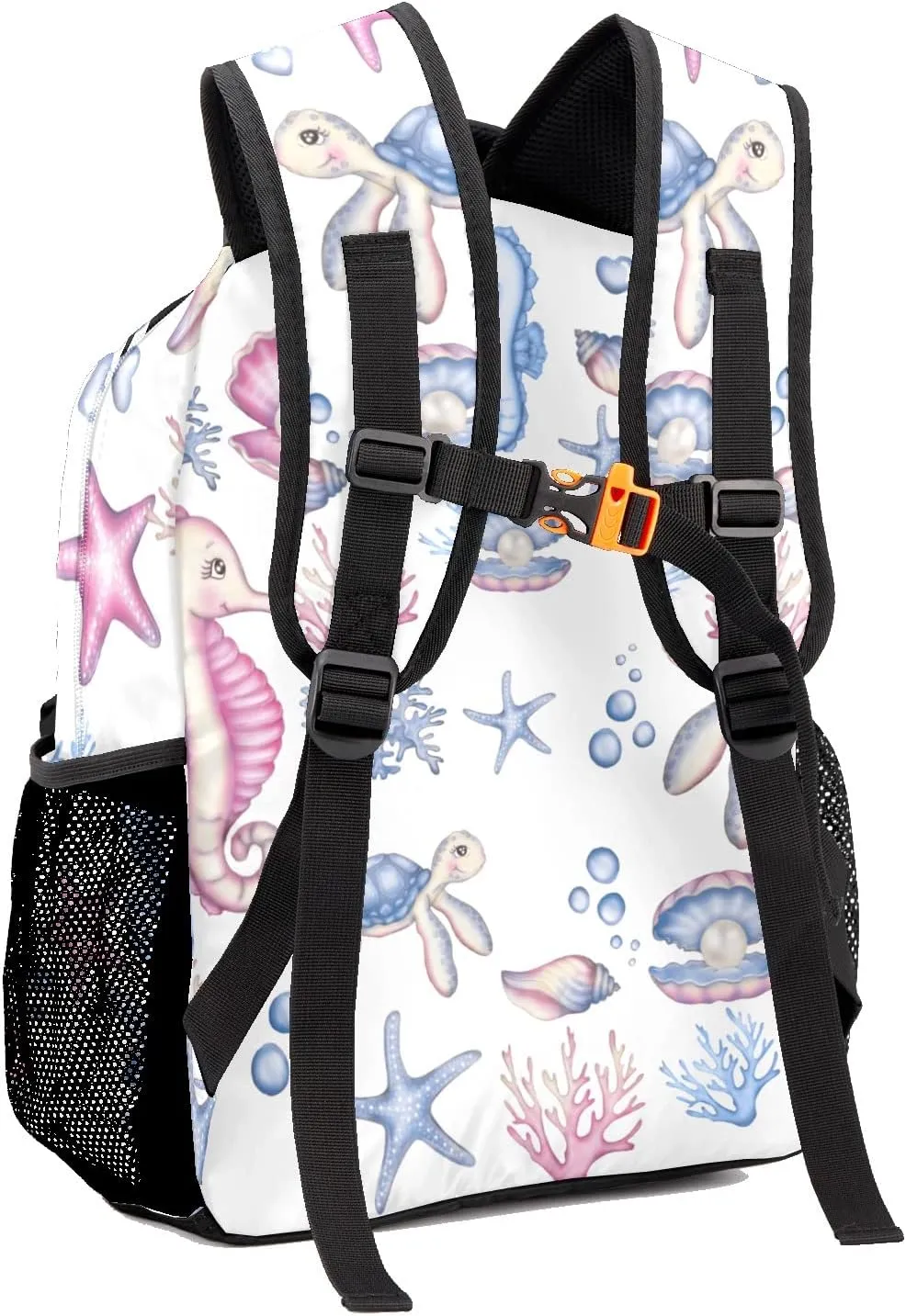 Custom Kid Backpack, Underwater Seahorse Sea Turtle Shell Personalized School Bookbag with Your Own Name, Customization Casual Bookbags for Student Girls Boys