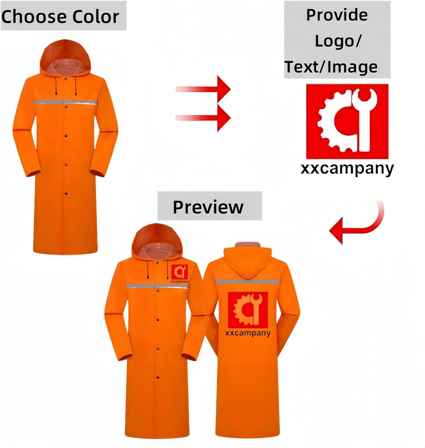 Custom Men's Long Hooded Rain Jacket Safety Reflective Rain Coat Waterproof Lightweight Raincoat