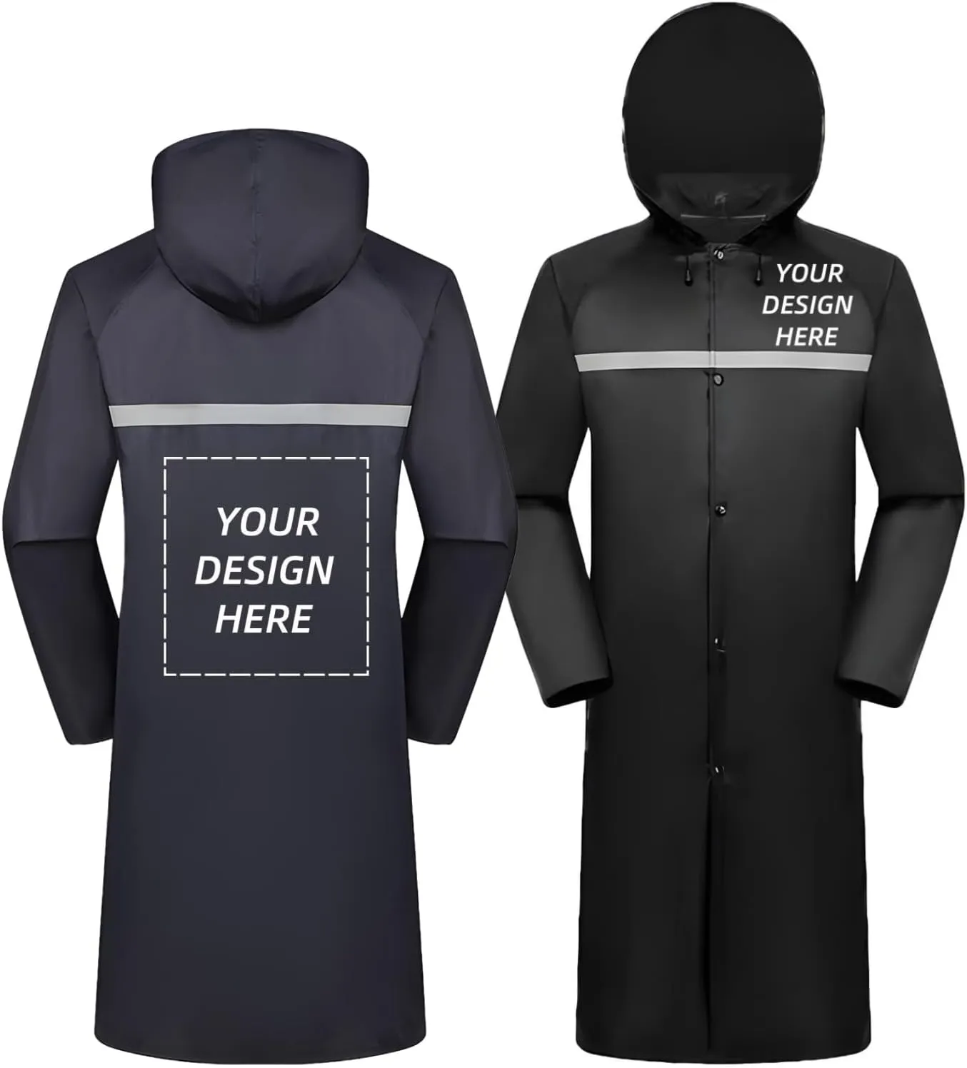 Custom Men's Long Hooded Rain Jacket Safety Reflective Rain Coat Waterproof Lightweight Raincoat