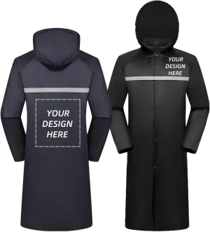 Custom Men's Long Hooded Rain Jacket Safety Reflective Rain Coat Waterproof Lightweight Raincoat