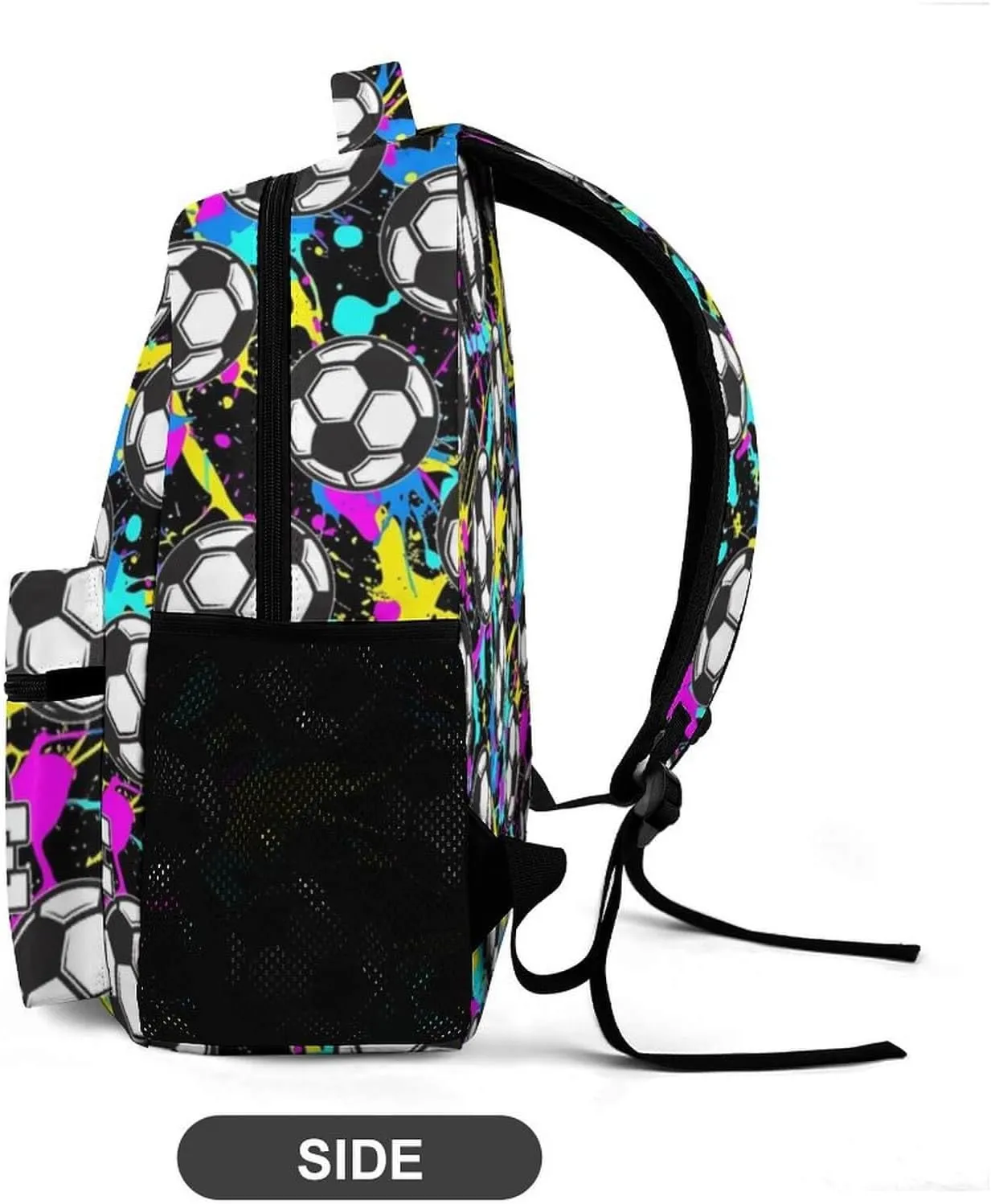 Custom Soccer Backpack for Kids Girls Boys School, 16 Inches Cool Soccer Theme Bookbag, Adjustable, Lightweight, Large Capacity, Colorful Soccer Backpack for School