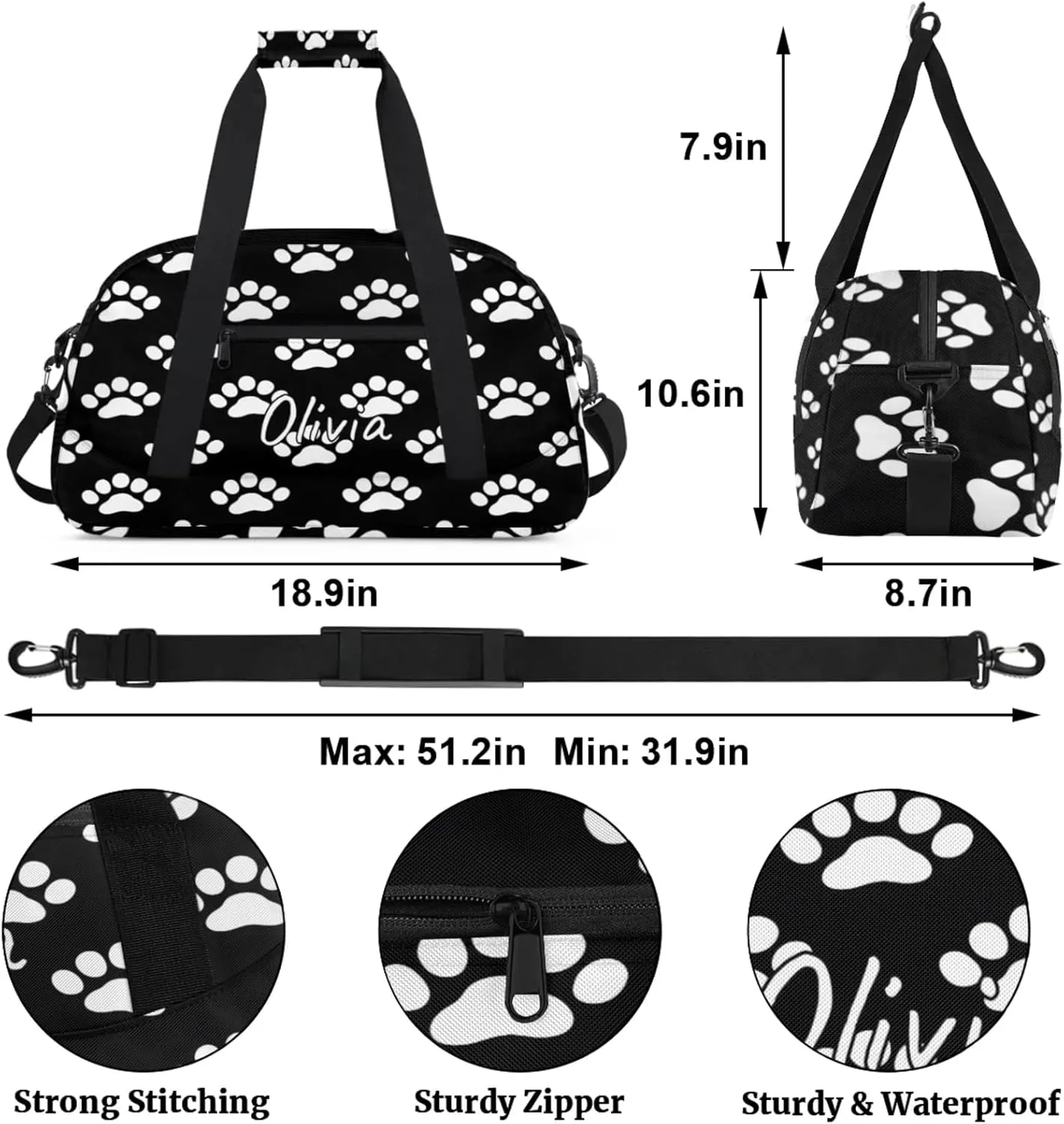Custom Sports Gym Bag Personalized Name Travel Duffel Bag