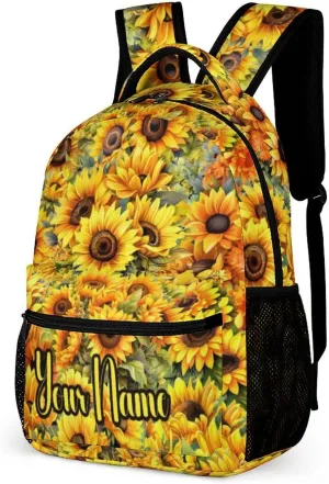 Custom Sunflower School Backpack for Kids Girls Boys, 16 Inch Cute Sunflowers Themed Bookbag, Personalized School Backpack for Students Children, Lightweight, Large Capacity