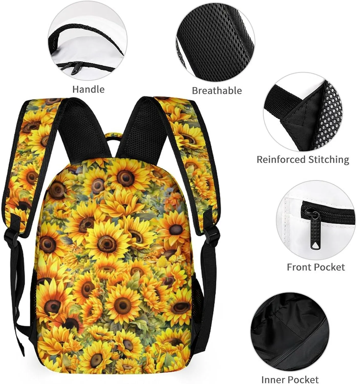 Custom Sunflower School Backpack for Kids Girls Boys, 16 Inch Cute Sunflowers Themed Bookbag, Personalized School Backpack for Students Children, Lightweight, Large Capacity