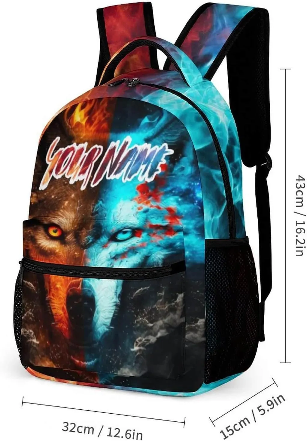 Custom Wolf School Backpack for Kids Girls Boys, 16 Inch Cute Wolf Themed Bookbag, Personalized School Backpack for Students Children, Lightweight, Large Capacity