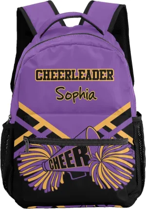 Customized Cheerleader Purple Waterproof Backpack with Name for Hiking Camping Picnic 12.2(L)x5.9(W)x16.5(H)inch