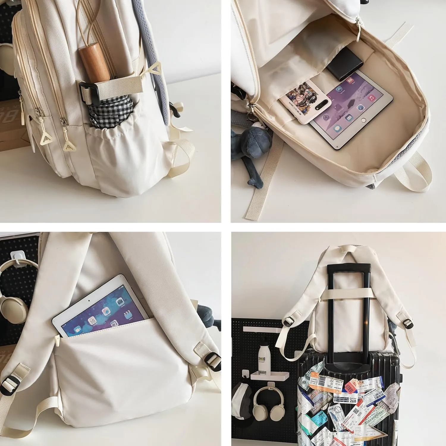 Cute Aesthetic Backpack Girls Backpack for School Large Capacity Bookbags College Backpack for Students Kids Teen Girls Laptop Bookbag Casual Travel Daypacks(White)
