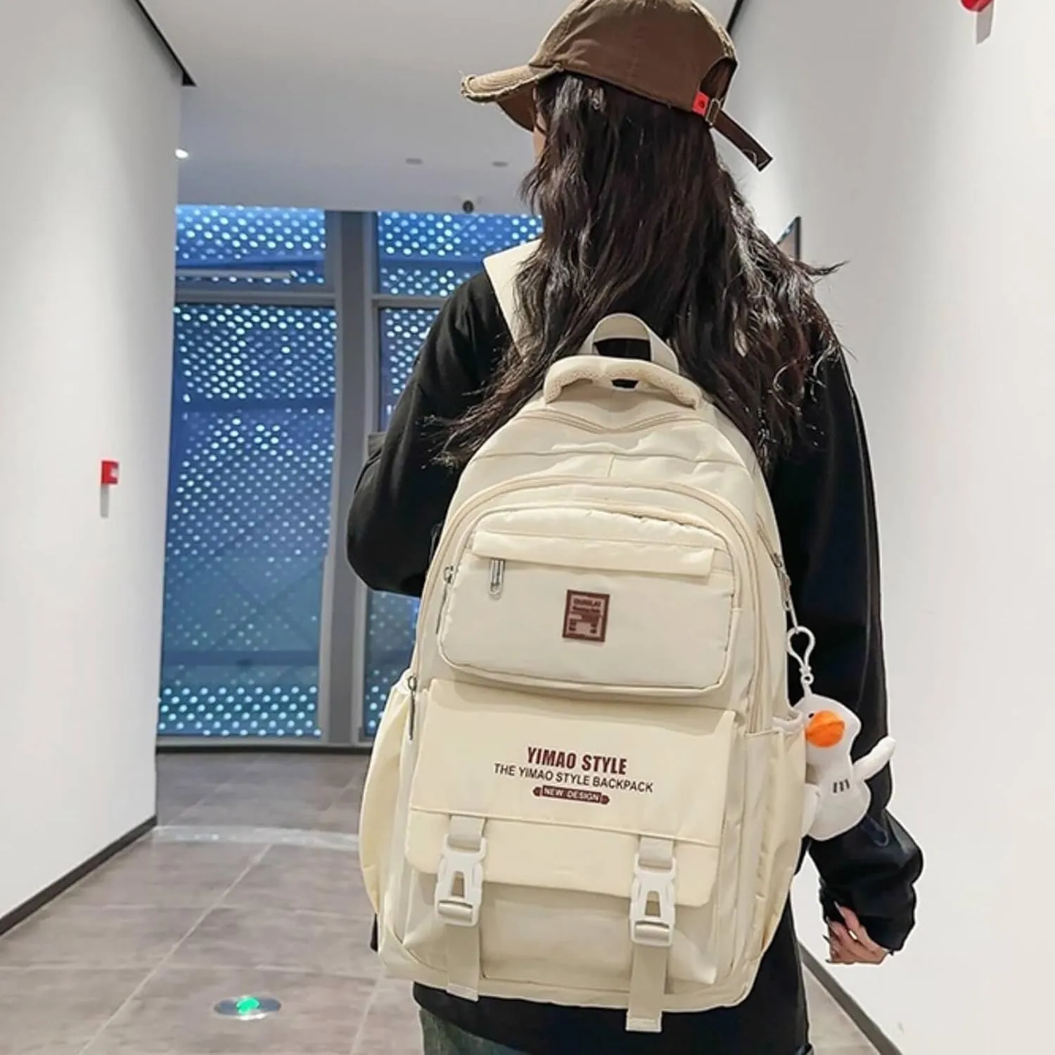 Cute Aesthetic Backpack Y2K Supplies Laptop Bag Travel Bookbag Large Capacity Japanese Style (Black)