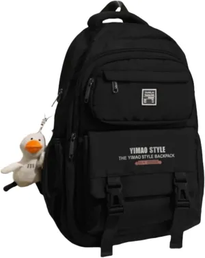 Cute Aesthetic Backpack Y2K Supplies Laptop Bag Travel Bookbag Large Capacity Japanese Style (Black)