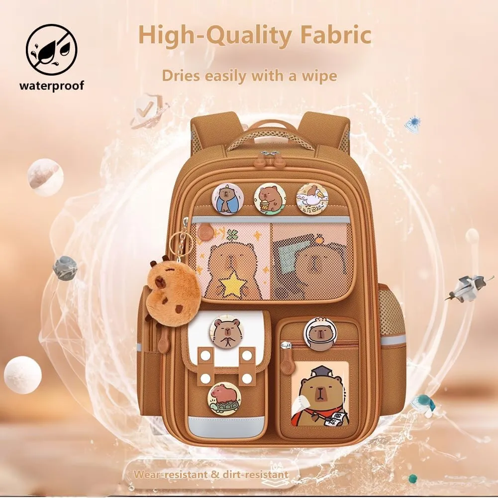 Cute Capybara Backpack with Chic Case, Cartoon Large Capacity Backpack, Durable Casual Bag, Suitable for Junior High Students (Blue, Small)