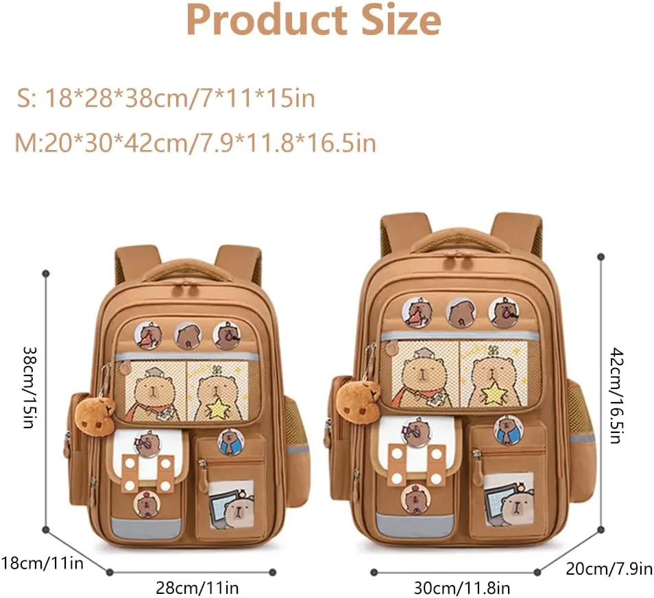 Cute Capybara Backpack with Chic Case, Cartoon Large Capacity Backpack, Durable Casual Bag, Suitable for Junior High Students (Blue, Small)