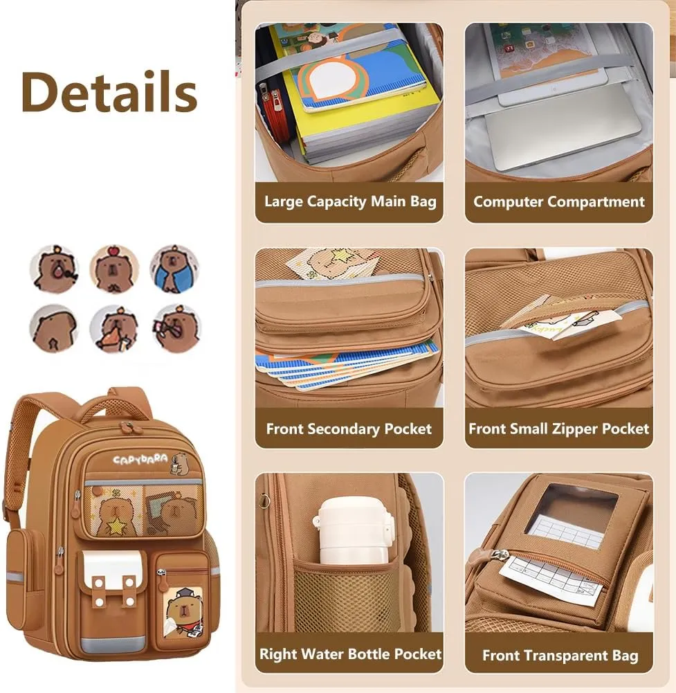 Cute Capybara Backpack with Chic Case, Cartoon Large Capacity Backpack, Durable Casual Bag, Suitable for Junior High Students (Blue, Small)